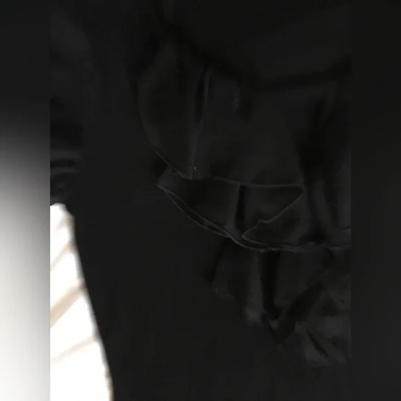 EUC WHBM black short sleeve vneck top with sheer ruffle accent and sleeves. - Picture 3 of 8